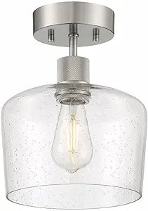 Access Lighting Port Nine Chardonnay LED Semi-Flush - Brushed Steel - Seeded Glass - Replaceable LED