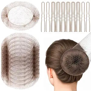 Fandamei Hair Accessories Set: 20PCS Mesh Hair Nets Invisible and 40PCS U Shaped Hair Pins for Women, Girls, Ballet Bun Maker & Dance (Hair Nets- 20 inch(50cm), Hair Pins- 2.4 inch(6cm)),Tan Brown