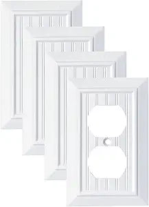 Pure White Classic Beadboard Wall Plates,Light Switch Covers,Electrical Outlet Covers, Switch Plates of Various Combination, Nature Bamboo Fiber Wall plate (1 Gang Duplex 4 Pack)