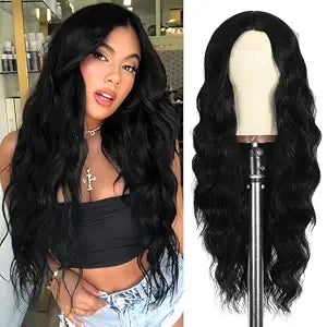 Black Wig for Women Long Wavy Middle Part Wig 26 Inch