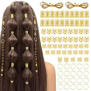 82Pcs Bohemian Hair Jewelry Set: Adjustable Alloy Hair Cuffs and Rings, Gold-Tone Clip-on Hair Accessories for Women, Festival & Party