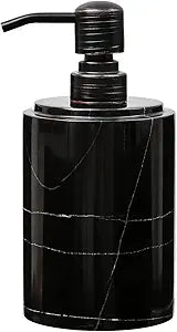 JIMEI Black Marble Soap Dispenser Hand or Dish for Bathroom & Kitchen - Decorative Natural Marble Stone Liquid Soap/Lotion Dispenser - Stainless Steel Soap Dispenser Easy-Glide Pump - Refillable