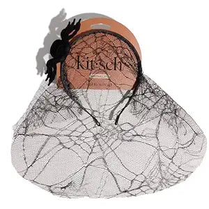 Kitsch Veil Headband - Black Headband with Statement Spiderweb Veil, 1pc