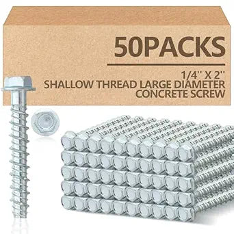 Tandefio 50 Pack 1/4 x 2 Concrete Anchors and Screw Kits Galvanized