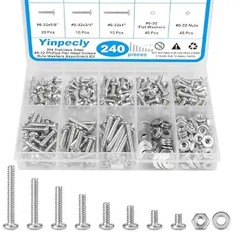 240pcs #6-32 Phillips Pan Head Machine Screws Nuts Washers Kit
