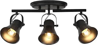 KEESFU 3-Light Track Lighting Kit,Black Semi Flush Mount Ceiling Light with 3 Rotatable Light Heads,Industrial Accent Lighting for Livingroom,Bathroom,Hallway,Art Wall,Bathroom,Kitchen.(3-Light)