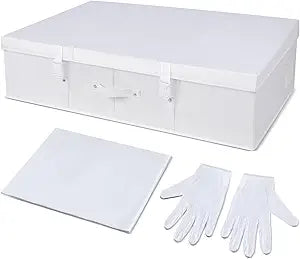 Berlune Wedding Dress Storage Box Kit Bridal Dress Preservation Box with 100 Sheets of Acid Free Tissue Paper and 1 Pair Microfiber Gloves for Storage Wedding Gown, 31 x 20 x 8 Inches(Large,White)