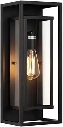 1 Pack 18 inches Outdoor Wall Lantern Light Fixture, Large Black Exterior Waterproof Wall Sconce, Anti-Rust Mount Porch Light with Clear Glass,E26 Socket