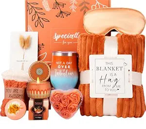 Cozy Fall Gifts Basket for Women,Unique Birthday Gifts for Mom Sister Friend Wife w/Fall Candle,FALL Home Decor,Self Care Get Well Spa Box,Thanksgiving,Halloween Christmas,Fall Decorations
