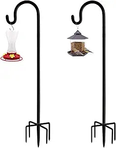 Adjustable Outdoor Shepherd Hook Stand with 5 Prong Base, 108 Inches Tall 3/5 in Thick, Shiny Black (2 Packs)