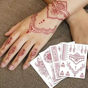 CHARLENT 12 Sheets Henna Temporary Tattoos for Women