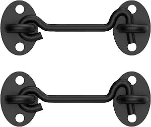 2 Pack Barn Door Latch Lock 6" Black Hook and Eye Latch with Screws, Rust-Resistant Metal Gate Latch for Window, Cabin Hooks, Sliding Door, Bathroom, Bedroom