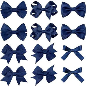 Zkptops 12Pcs School Hair Accessories Navy Blue Hair Bows Alligator Clips Set Handmade Boutique Grosgrain Ribbon Ponytail Hair Clips with Bows Accessories for Little Teen Toddler Girls Kids