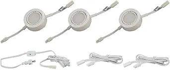 3 LED Puck Light Kit - White Cover with Warm White Light (3,000k) - Under Cabinet and Furniture - 120v/110v - Dimmable - Line-Voltage (No Transformer Needed) (Warm White Light/White Cover 3 Pack)