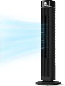 Abolee Tower Fan for Bedroom, 90┬░ Oscillating Bladeless Standing Fan with Remote, 27ft/s High Velocity, 40 Inch, 32dB Quiet for Sleep, 3 Speeds, 4 Modes, 12H Timer, Auto Mode, Home Office Indoor black