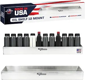 Pit Posse 443 Oil Shelf 12 Quart Bottle Holder Storage Organizer Caddy 32" - Made in USA - Enclosed Race Trailer Garage Shop Automotive Motor Engine Oil Rack Caddie Shelves (Silver)