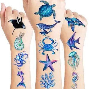 120 PCS Ocean Animals Pre-Cut Temporary Tattoos