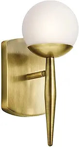 Kichler Jasper 11.5" 1 Light Halogen Wall Sconce with Satin Etched Cased Opal Glass Natural Brass