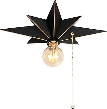 16 inch Flush Mount Ceiling Light with Pull Chain On/Off Switch, Industrial Black Star Ceiling Light Fixtures, Farmhouse Lighting for Hallway, Entryway, Porch, Study, Bedroom, Stair, Kitchen, Bathroom