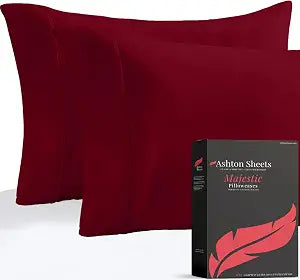 Ashton Pillowcases Premium 1000-Thread-Count Egyptian Feel 100% Cotton King Pillowcases - Soft, Breathable Burgundy