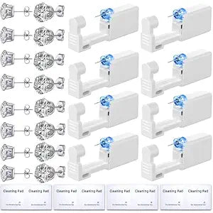 Novopiercing 24 Pcs Ear Piercing Kit: Disposable Ear Piercing Gun Kit with 8 Guns, 8 Pcs Earrings Stud, 8 Pcs Cleaning Pads