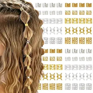 80Pcs Gold ＆ Silver Hair Charms 5 Styles Hair Jewelry Adjustable Hair Cuffs