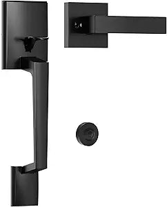 Kolet Front Door Handle, Handle Set with No Lock, Exterior Entry Door Handle, Heavy Duty Zinc Alloy, Reversible for Right & Left Opening, Deadbolt Not Included, Matte Black