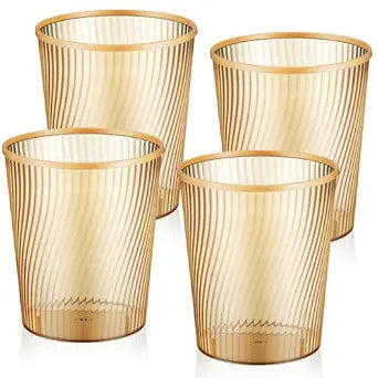 Honeydak 4 Pack Gold Trash Can 3 Gallon Plastic Wastebasket Garbage Bin Round Translucent Lightly Threaded Large Capacity Modern 8.39 x 9.84 Inch for Bathroom Bedroom Kitchen Dorms Office Decorative