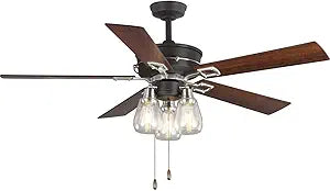 Progress Lighting Teasley Collection 56" Five-Blade Ceiling Fan with Glass Shades