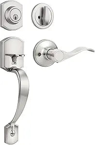Front Door Handle and Deadbolt Set, Brushed Nickel Front Door Lock Set with Reversible Handle Lever, Classic Front Door Hardware, Single Cylinder Front Door Entry Lock