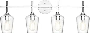 Ralbay Chrome Bathroom Vanity Light - 4 Light Industrial Farmhouse Style, Clear Glass, Over Mirror