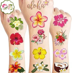 120 PCS Tropical Flower Hawaiian Pre-Cut Temporary Tattoos