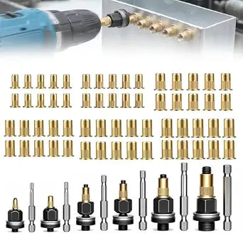 66Pcs Rivet Nut Tool Kit, Carbon Steel Rivet Nut Kit, Rivet Nut M3 -M10, Manual or Drill-Compatible Threaded Insert Too for Automotive Repair, Sheet Metal & DIY