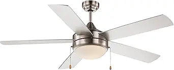 Summit 52-Inch Ceiling Fan with Light Kit, Brushed Nickel Finish, 5 Blades, Reversible Motor, Pull Chain, Indoor Ceiling Fan for Living Room, Bedroom, Kitchen, or Office, E26 Base, LED Compatible