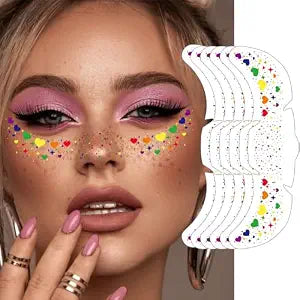 Glitter Freckles Rainbow Pride Accessories, 6-Pack Temporary Face Tattoos