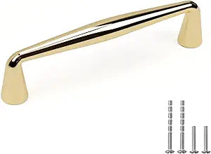 YAGU 10 Pack Top Polished Brass Kitchen Cabinet Pulls 3 Inch(76mm) Hole Center Solid Bright Gold Dresser Drawer Handles Furniture Hardware for Cupboard Wardrobe Closet Vanity