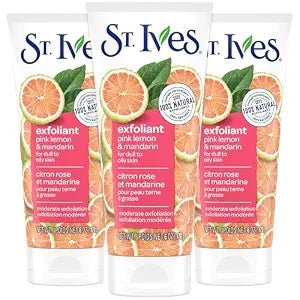 St. Ives Exfoliant Face Scrub 3-Pack, Pink Lemon & Mandarin, 6 Oz Ea