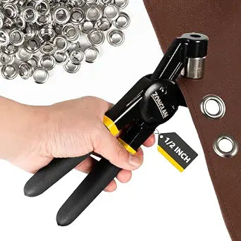 Heavy Duty Grommet Tool Kit with 1/2 Inch Die and 300 Sets of 12MM Grommets,Handheld Manual Eyelet Tool Rivet Press Punch Pliers for Leather Canvas Fabric