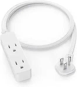 Flat Plug Extension Cord with 3 Outlets - 3 ft White Low Profile Indoor 3 Prong Grounded Power Strip - 16/3 AWG, 13A/1625W for Indoor Cable Organization & Space-Saving