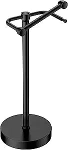 RARXTR Toilet Paper Holder Stand, Modern Bathroom Free Standing Toilet Paper Roll Holder, Stainless Steel Tissue Rack, Rust-Proof & Heavy Stable Base (Matte Black)