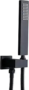 ENGA Square Matte Black Solid Brass Eco-Performance Hand Held Shower Head with Wall Connector and Hose Wall Mount Handheld Showerheads Set