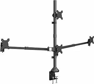 VIVO Premium Quad Ultra Wide LCD LED 27 to 38 inch Monitor Desk Mount, Heavy Duty C-clamp, Extra Tall Pole, Adjustable Telescoping Arms, Flush Wall Setup, Fits 4 Screens, Black, STAND-TS4CT