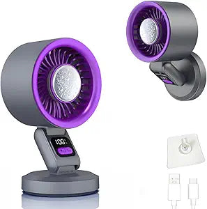 Portable 2 in 1 ICE-compress dual fold high speed fan,10W LED display 1~199 level wind speed and current power,Brushless motor and rechargeable Use for desktop or hanging on wall.(Grey and Purple)