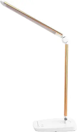 Lichamp Dimmable LED Desk Lamp with USB Charging Port, Touch Control Foldable Gooseneck Free Rotation Adjustable Eye Care Table Lamp, Bedside Reading Light with UL AC Adapter (Pink Gold)