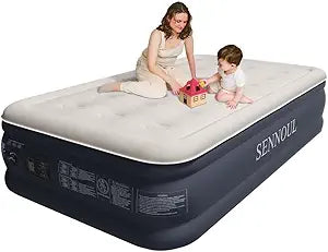 SENNOUL Twin Air Mattress with Built-in Pump,Fast & Easy Inflation/Deflation Inflatable Mattress, Foldable Blow Up Mattress with Storage Bag, Inflatable Bed for Home, Camping & Guests,18"/550lbs Max