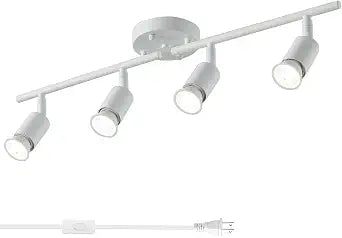 Plug in Track Lighting,Plug in Ceiling Light Fixture,White 4 Light Track Light with 16.4' Long Cord,4 Way Ceiling Spotlight,Rotatable,GU10 Base