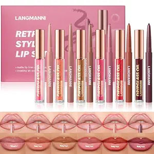 Lip Liner & Dripglass Lip Oil Makeup Set,12Pcs Nude Lip Gloss Kit