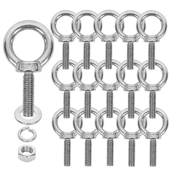 16 Pack M10 Stainless Steel Eye Bolts with Nuts Washers, 1.37"35mm Thread Length - Eyebolts for DIY, Furniture, Swing, and Outdoor Use (16, M10 x 35mm)