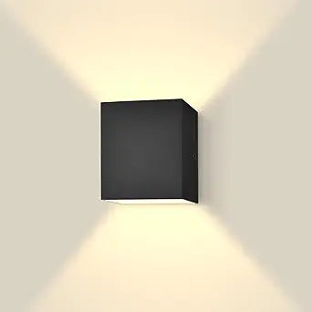 LUXRITE Square LED Up and Down Wall Sconce, Metal, 5CCT 2700K | 3000K | 3500K | 4000K | 5000K, Modern Indoor and Outdoor Wall Light, 15W, 1000LM, IP65 Waterproof, ETL - Black