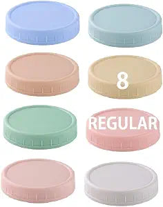 8 Pack Regular Mouth Plastic Mason Jar Lids for Ball, Kerr and More, 70mm Colored Canning Tops with Silicone Rings, Food Grade & Leak-proof